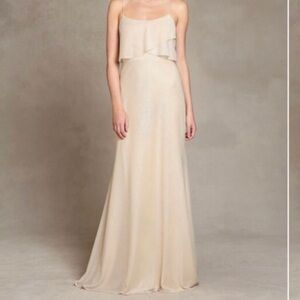 Jenny Yoo Black Maxi Dress in Glam Nude Gold Beige Bridesmaid Formal Evening